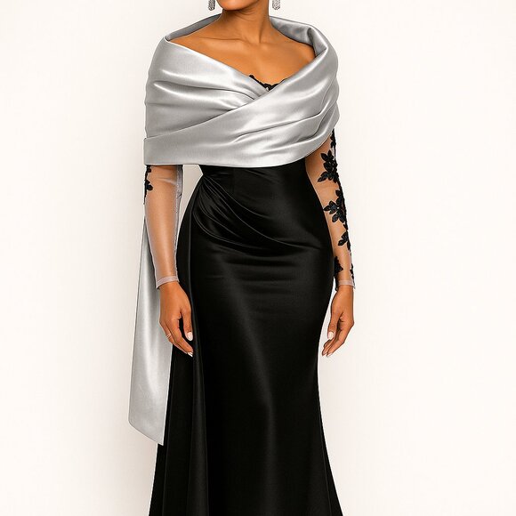 Gray Evening Shawl Wrap – Extra-Long 25.6 × 86.6 in Bridal Pashmina - Picture 4 of 5